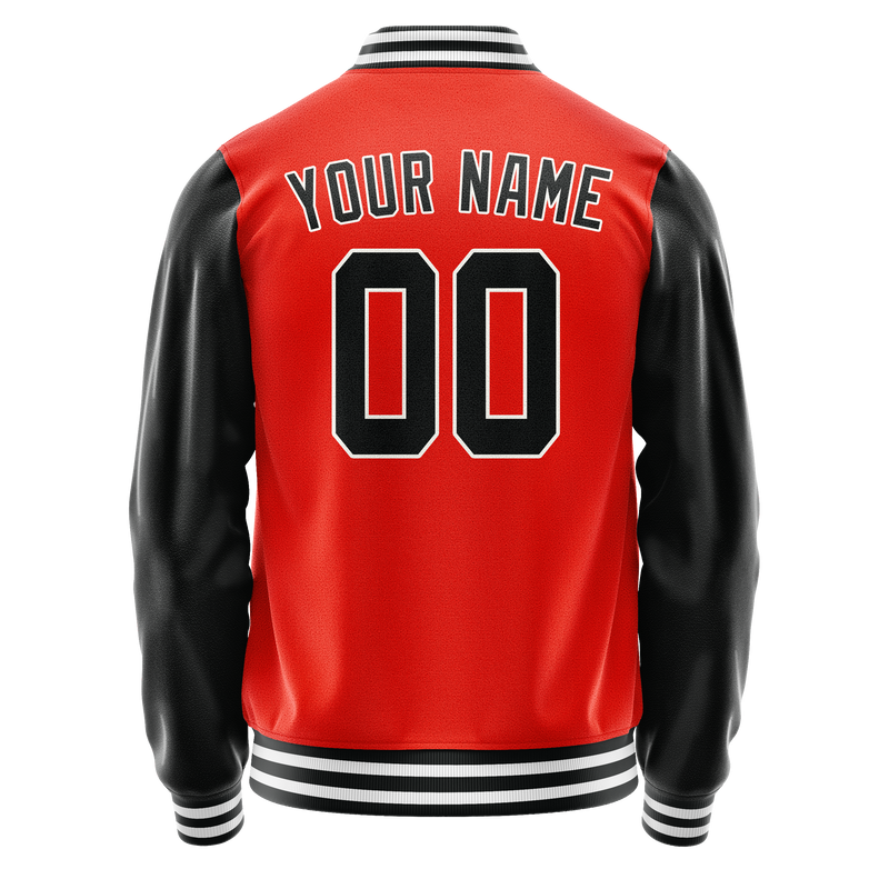 Custom Orange Black Solid Color Varsity Letterman Jacket JA02240617XE351