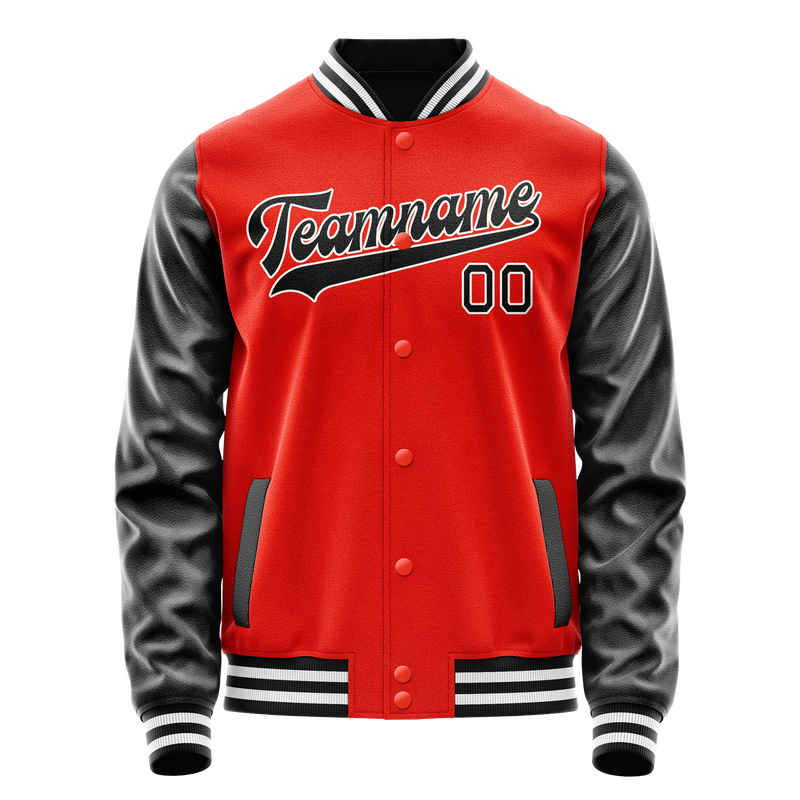 Custom Orange Black Solid Color Varsity Letterman Jacket JA02240617XE351