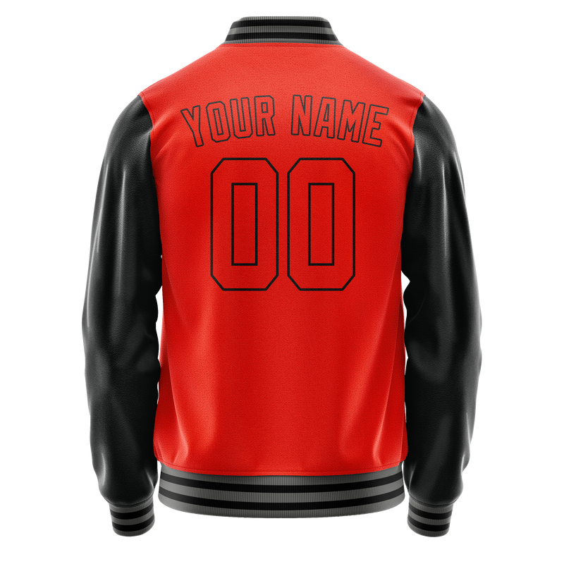 Custom Orange Black Solid Color Varsity Letterman Jacket JA02240617XE338