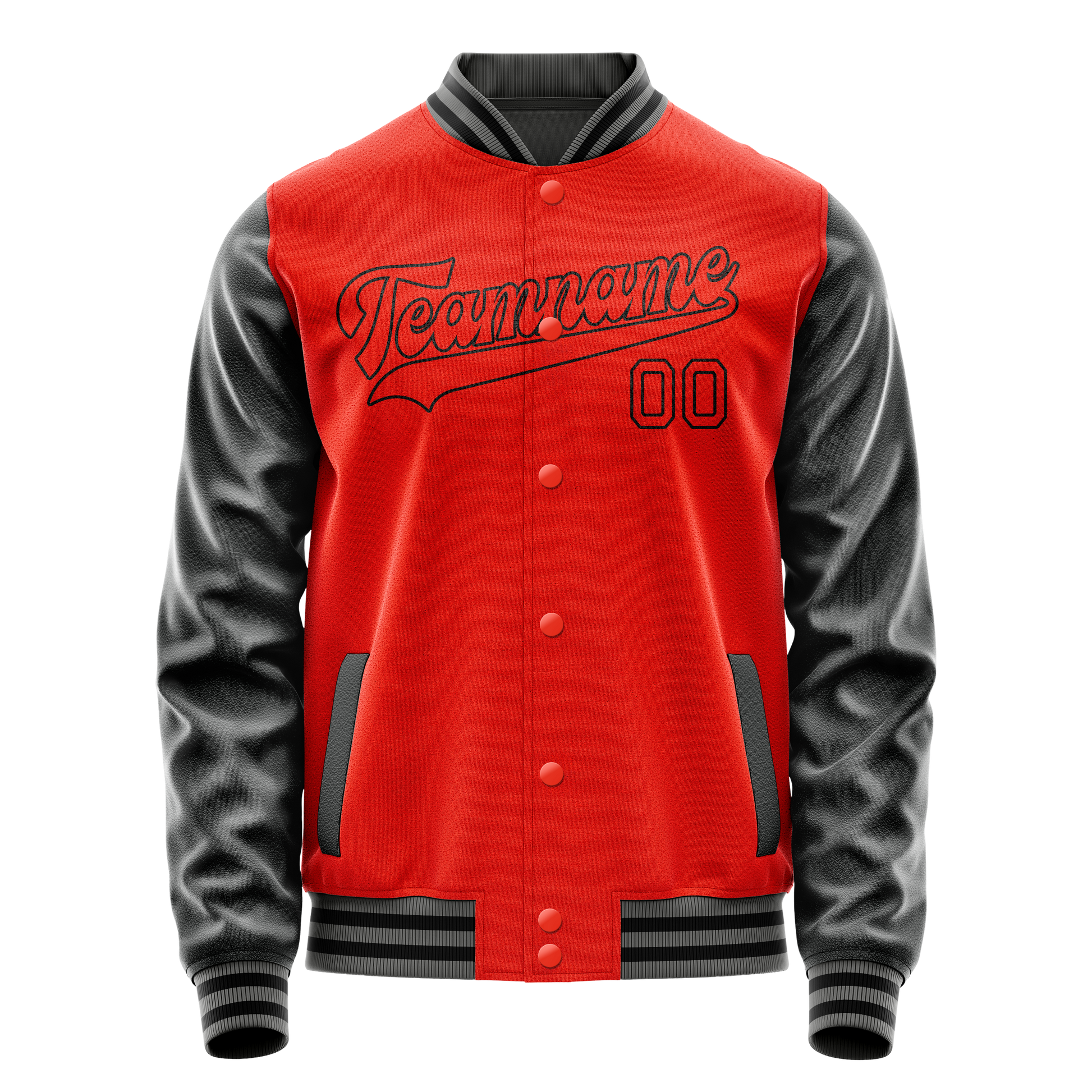 Custom Orange Black Solid Color Varsity Letterman Jacket JA02240617XE338