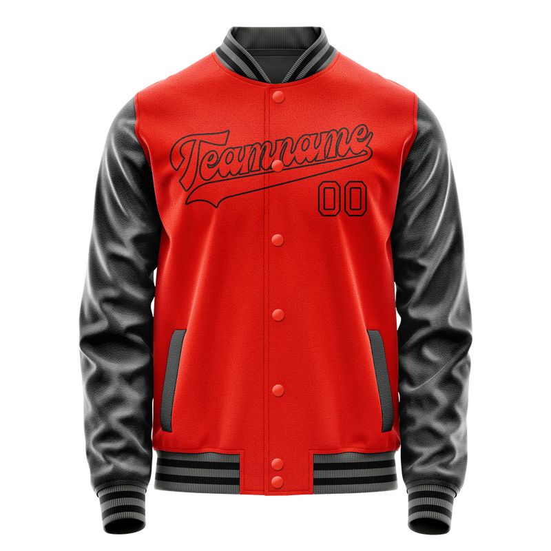 Custom Orange Black Solid Color Varsity Letterman Jacket JA02240617XE338