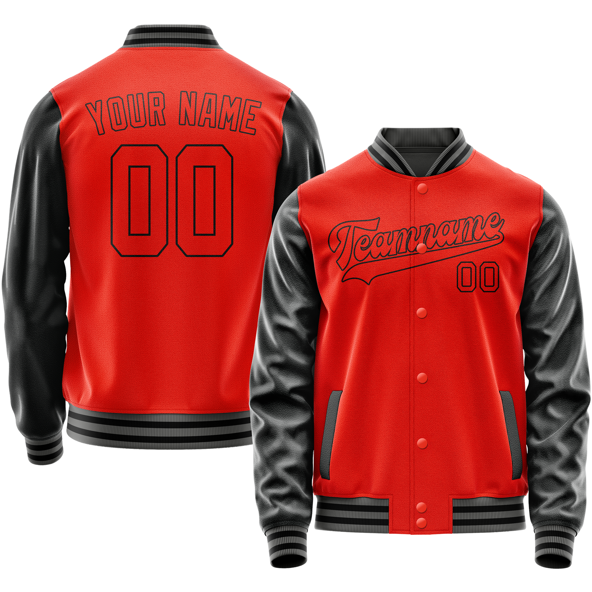 Custom Orange Black Solid Color Varsity Letterman Jacket JA02240617XE338