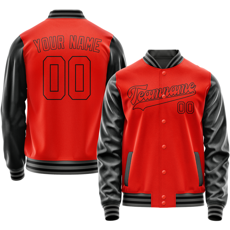 Custom Orange Black Solid Color Varsity Letterman Jacket JA02240617XE338