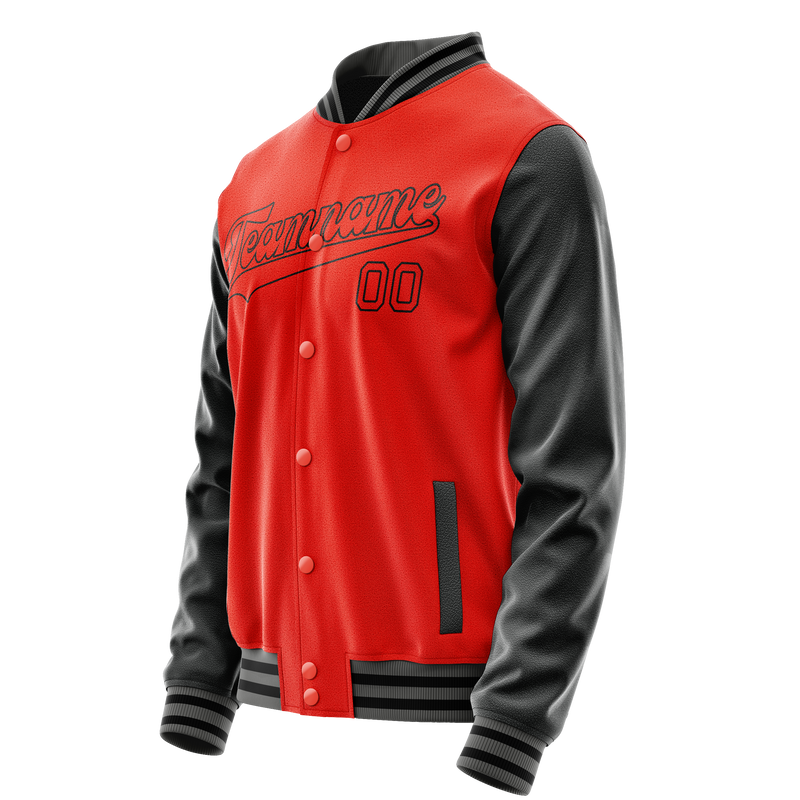 Custom Orange Black Solid Color Varsity Letterman Jacket JA02240617XE338