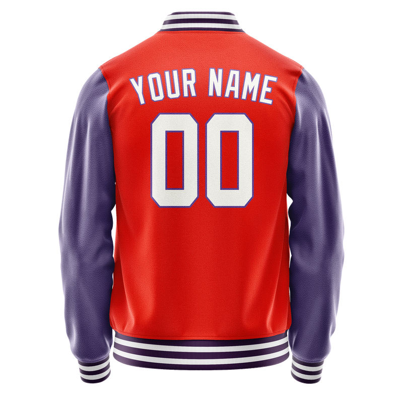 Custom Orange Purple Solid Color Varsity Letterman Jacket JA02240617XE329