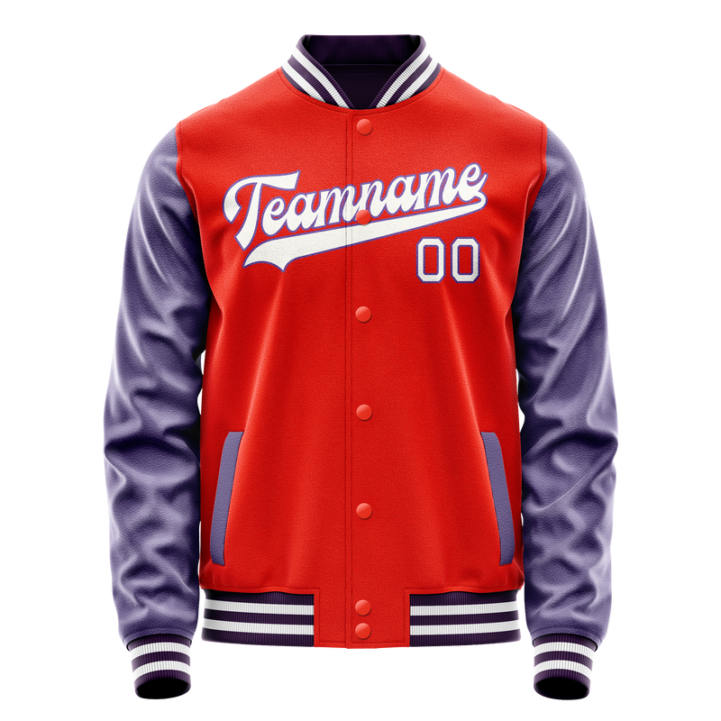 Custom Orange Purple Solid Color Varsity Letterman Jacket JA02240617XE329