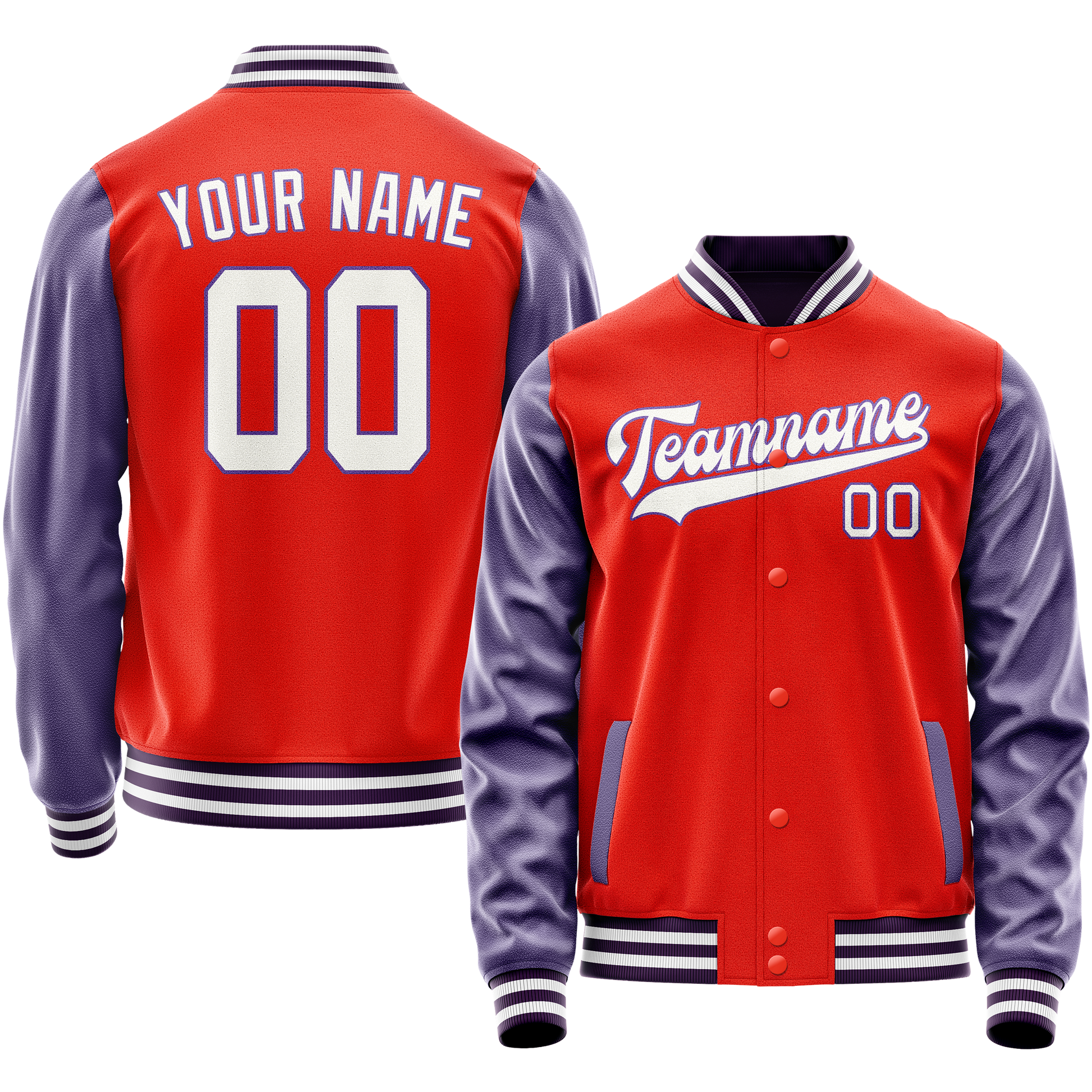 Custom Orange Purple Solid Color Varsity Letterman Jacket JA02240617XE329