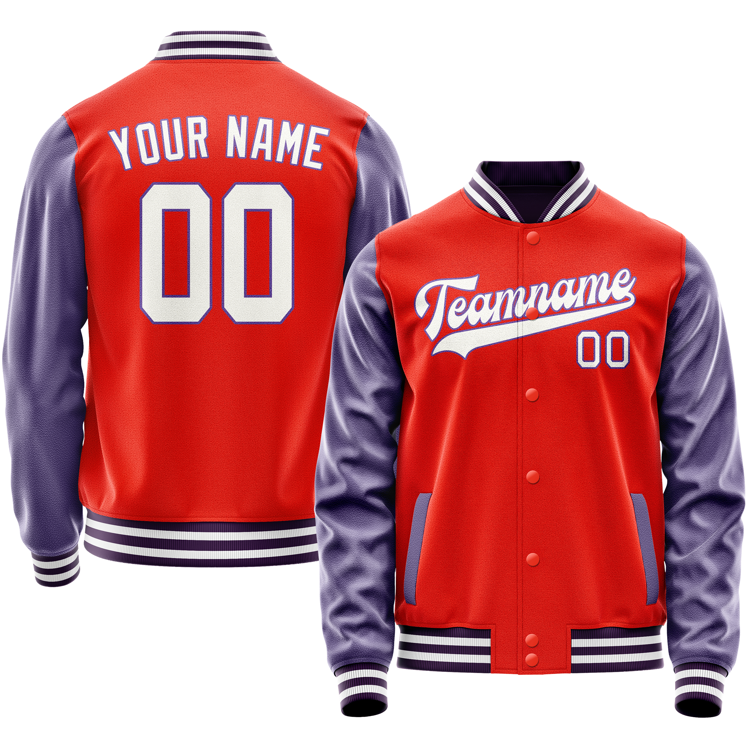 Custom Orange Purple Solid Color Varsity Letterman Jacket JA02240617XE329