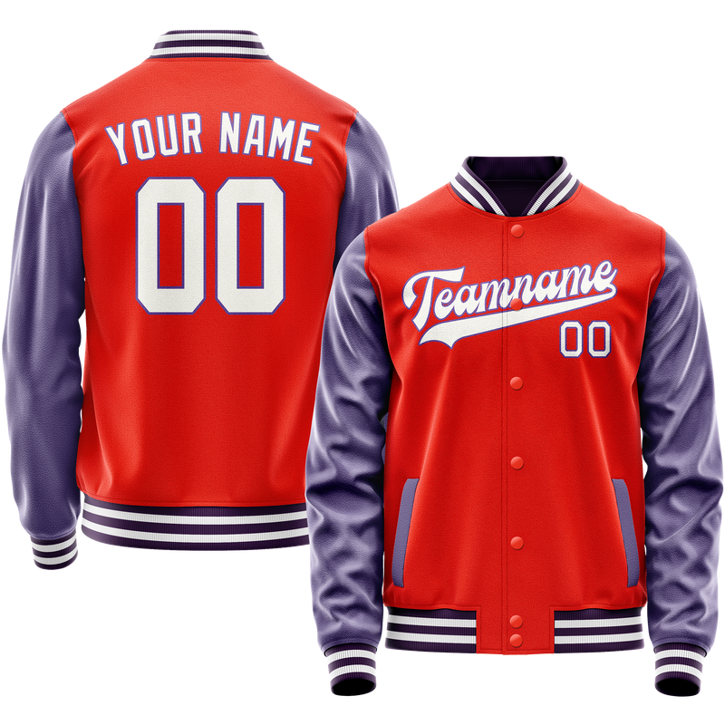 Custom Orange Purple Solid Color Varsity Letterman Jacket JA02240617XE329