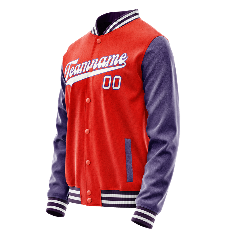 Custom Orange Purple Solid Color Varsity Letterman Jacket JA02240617XE329