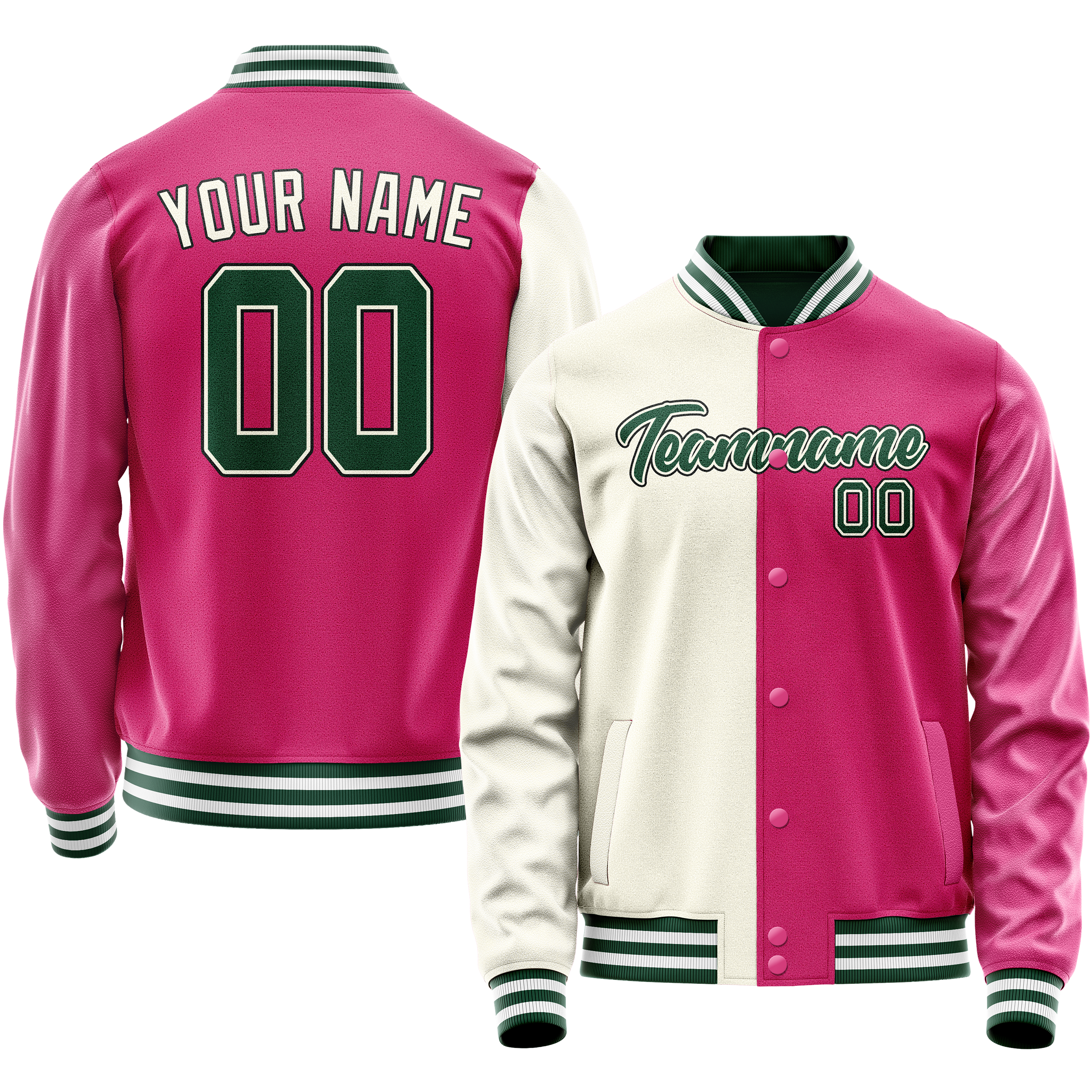 Custom Pink Cream Split Varsity Letterman Jacket JA02240617SH319