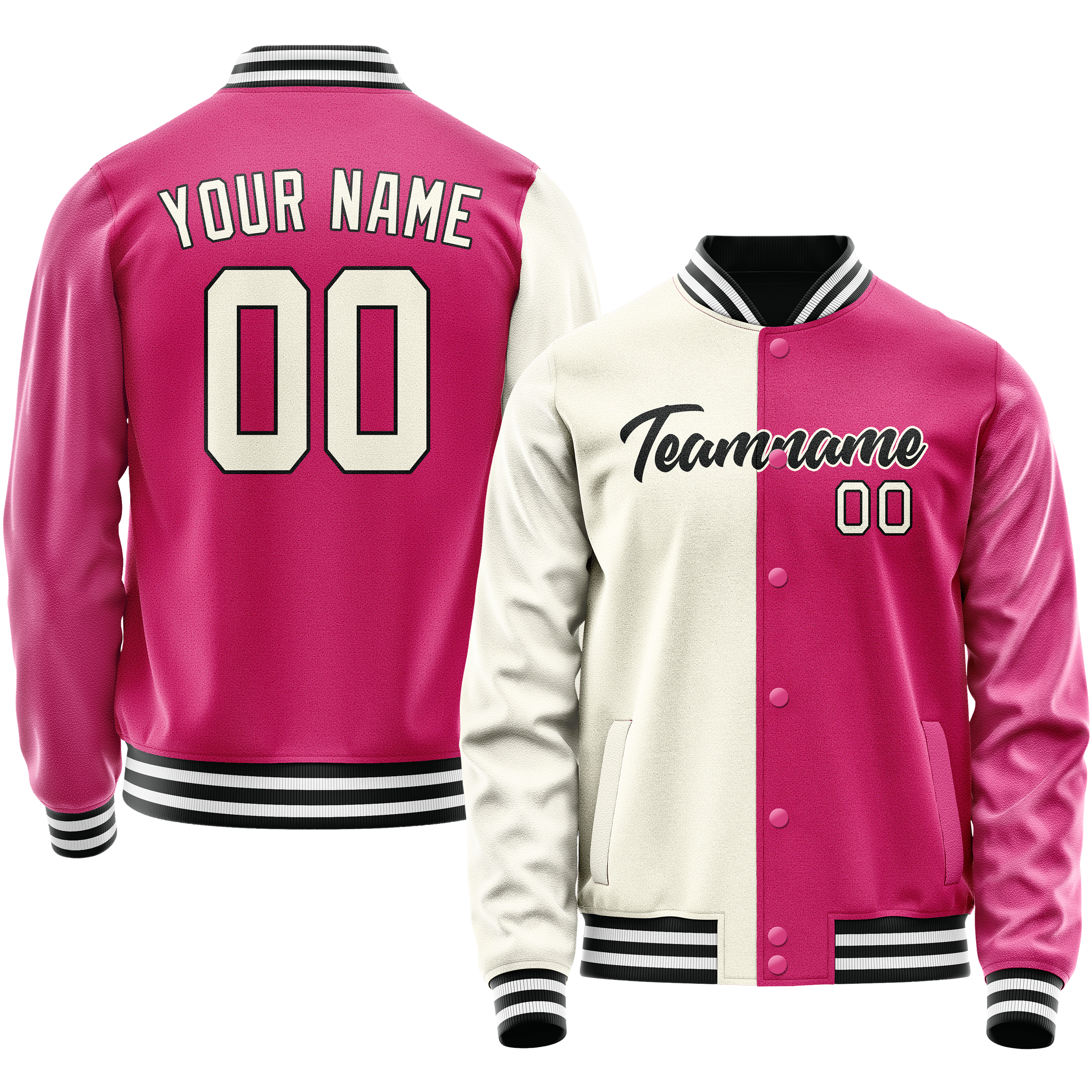 Custom Pink Cream Split Varsity Letterman Jacket JA02240617SH313