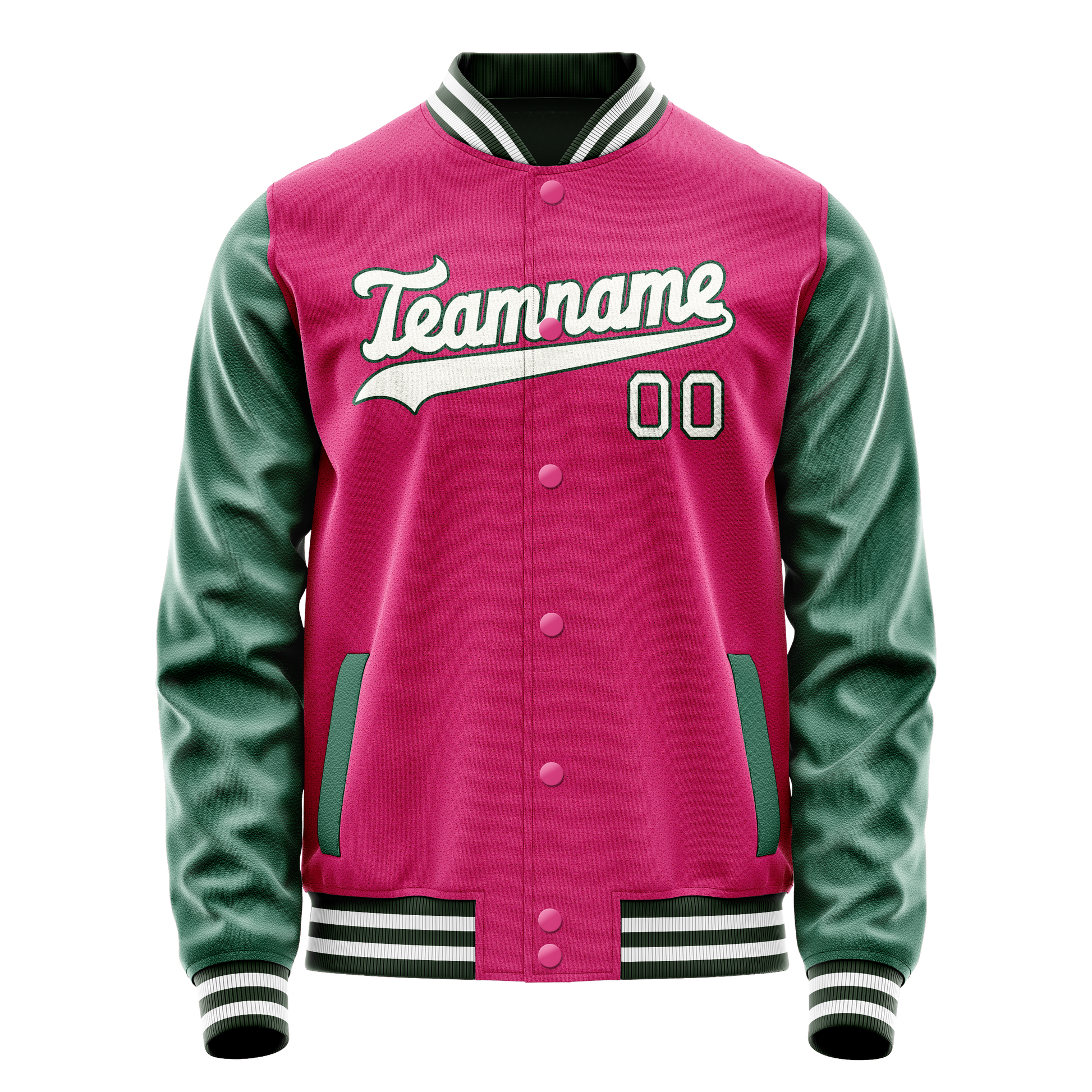 Custom Pink Kelly-Green Solid Color Varsity Letterman Jacket JA02240617SH306