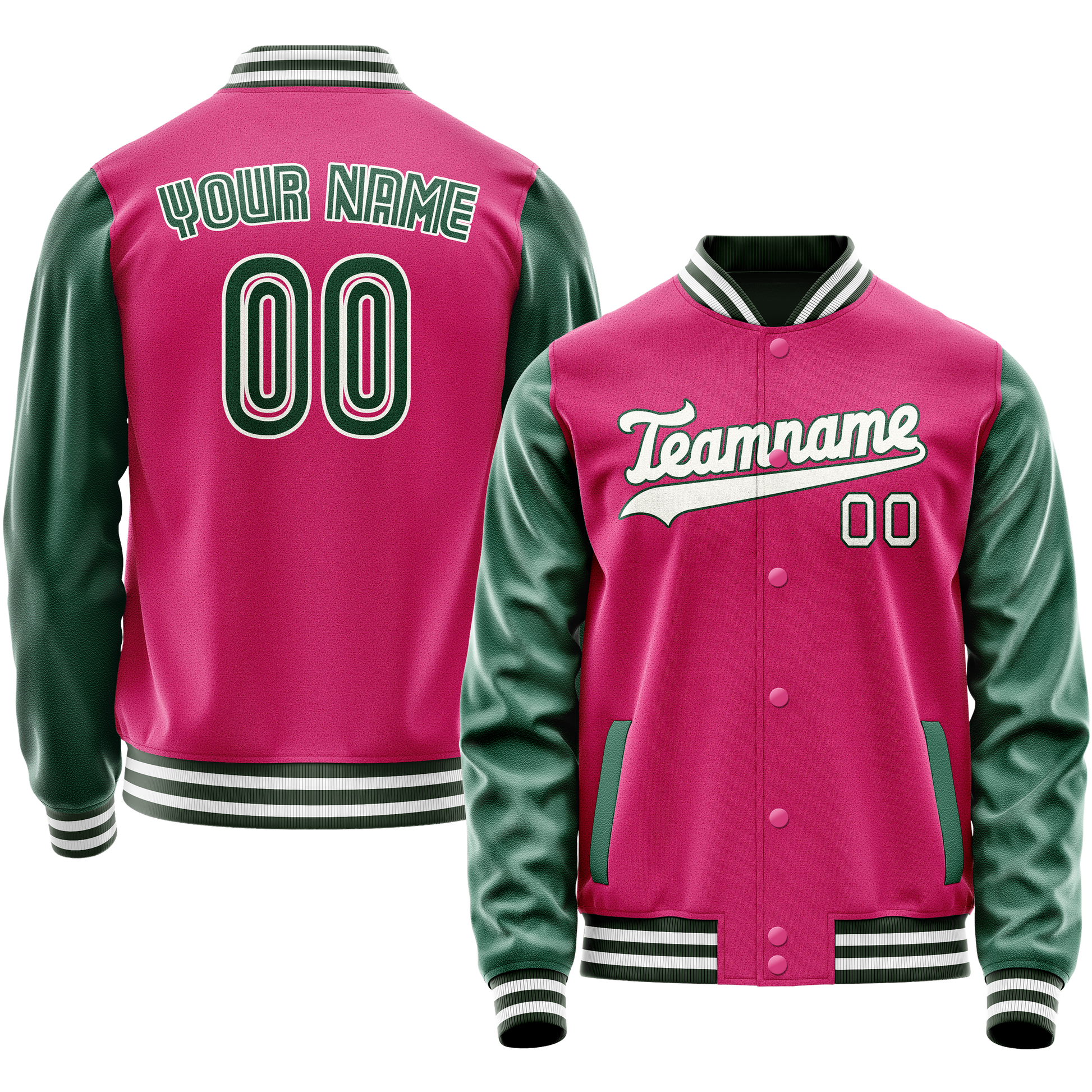 Custom Pink Kelly-Green Solid Color Varsity Letterman Jacket JA02240617SH306