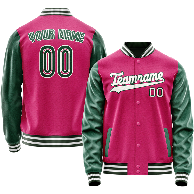 Custom Pink Kelly-Green Solid Color Varsity Letterman Jacket JA02240617SH306