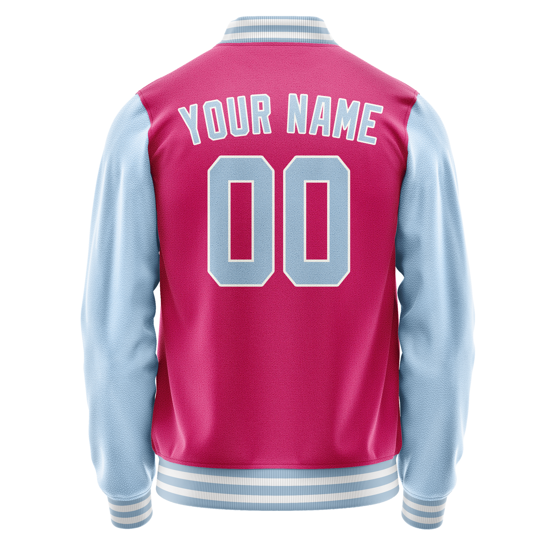 Custom Pink Light-Blue Solid Color Varsity Letterman Jacket JA02240617SH320