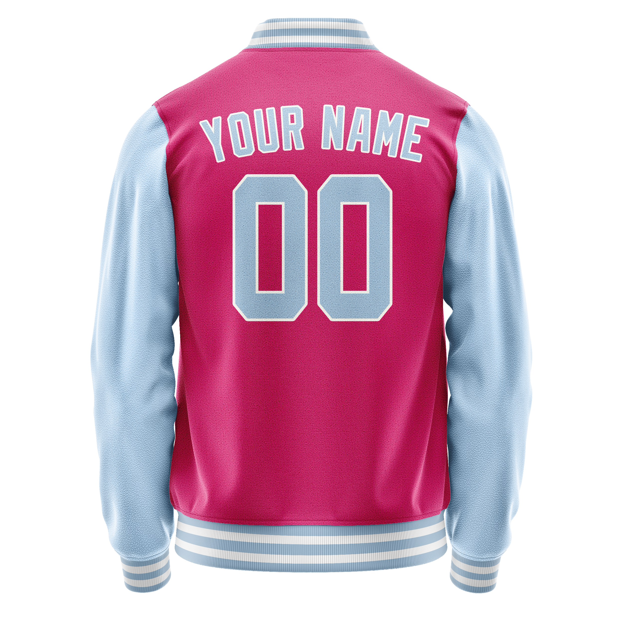 Custom Pink Light-Blue Solid Color Varsity Letterman Jacket JA02240617SH320