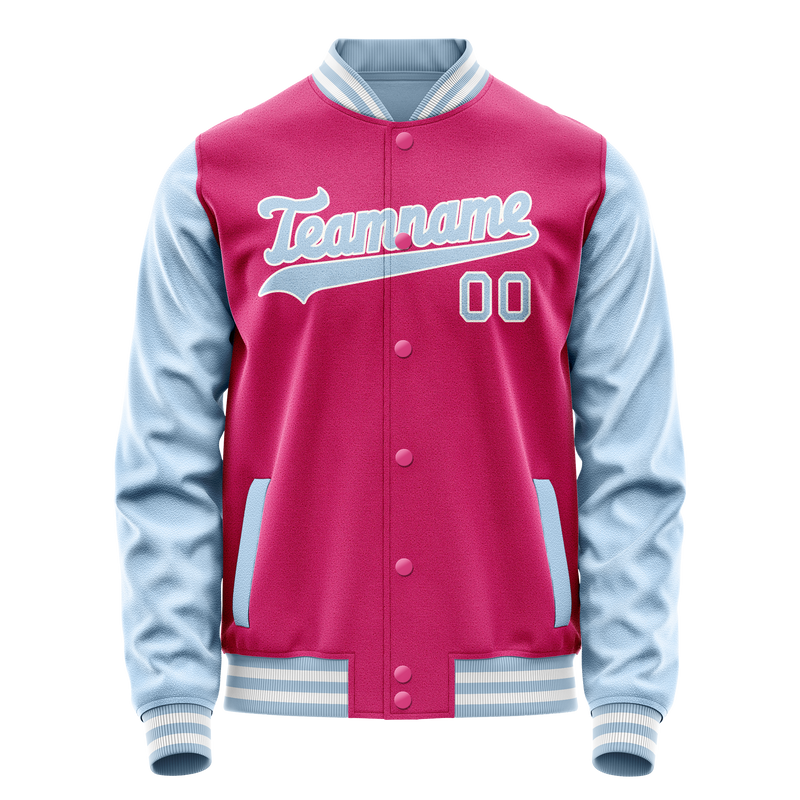 Custom Pink Light-Blue Solid Color Varsity Letterman Jacket JA02240617SH320