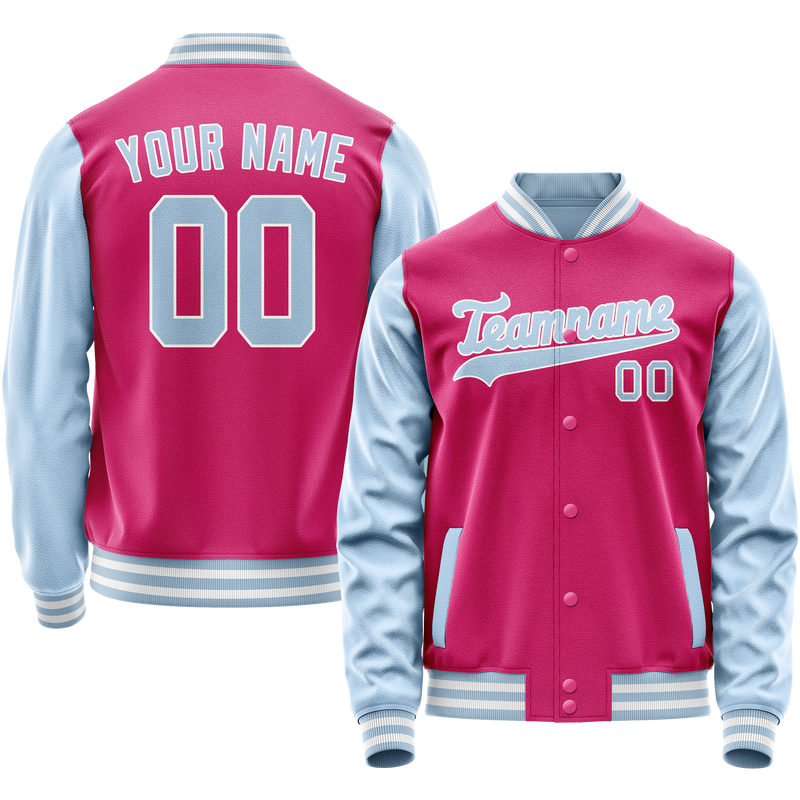 Custom Pink Light-Blue Solid Color Varsity Letterman Jacket JA02240617SH320