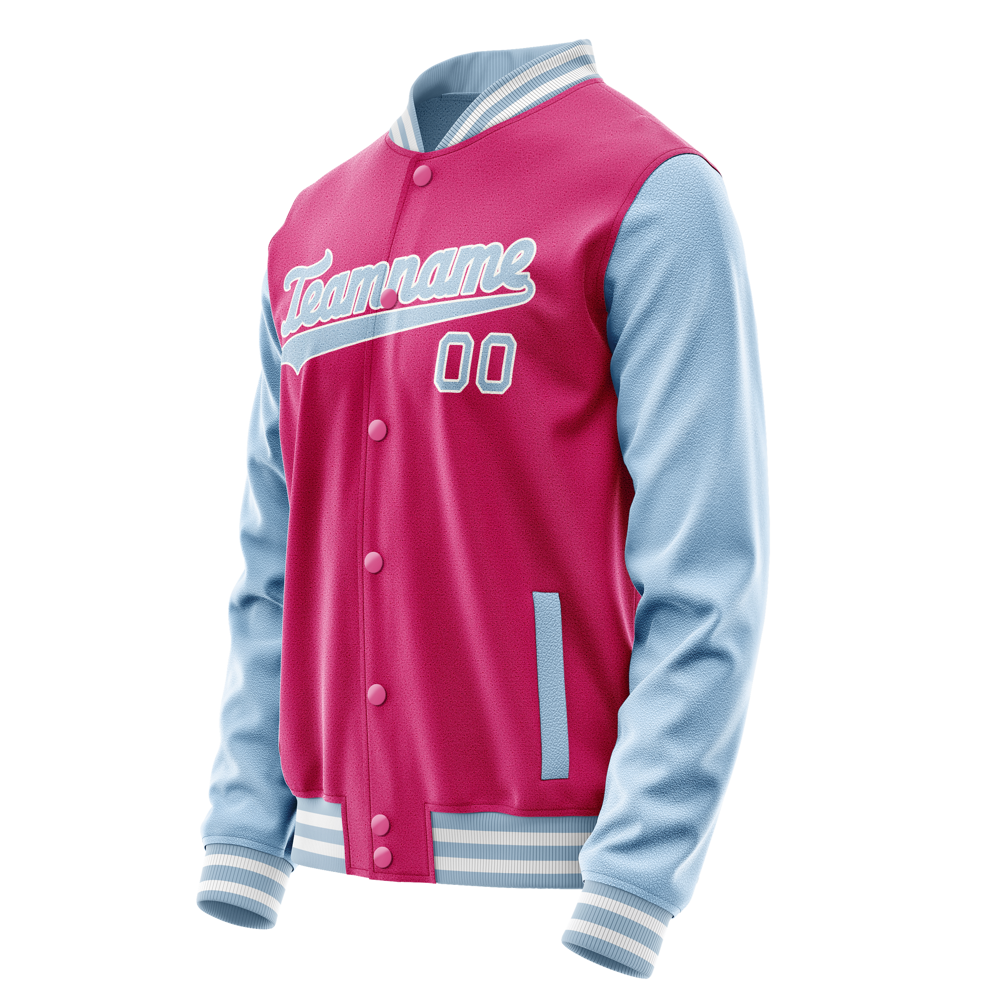Custom Pink Light-Blue Solid Color Varsity Letterman Jacket JA02240617SH320