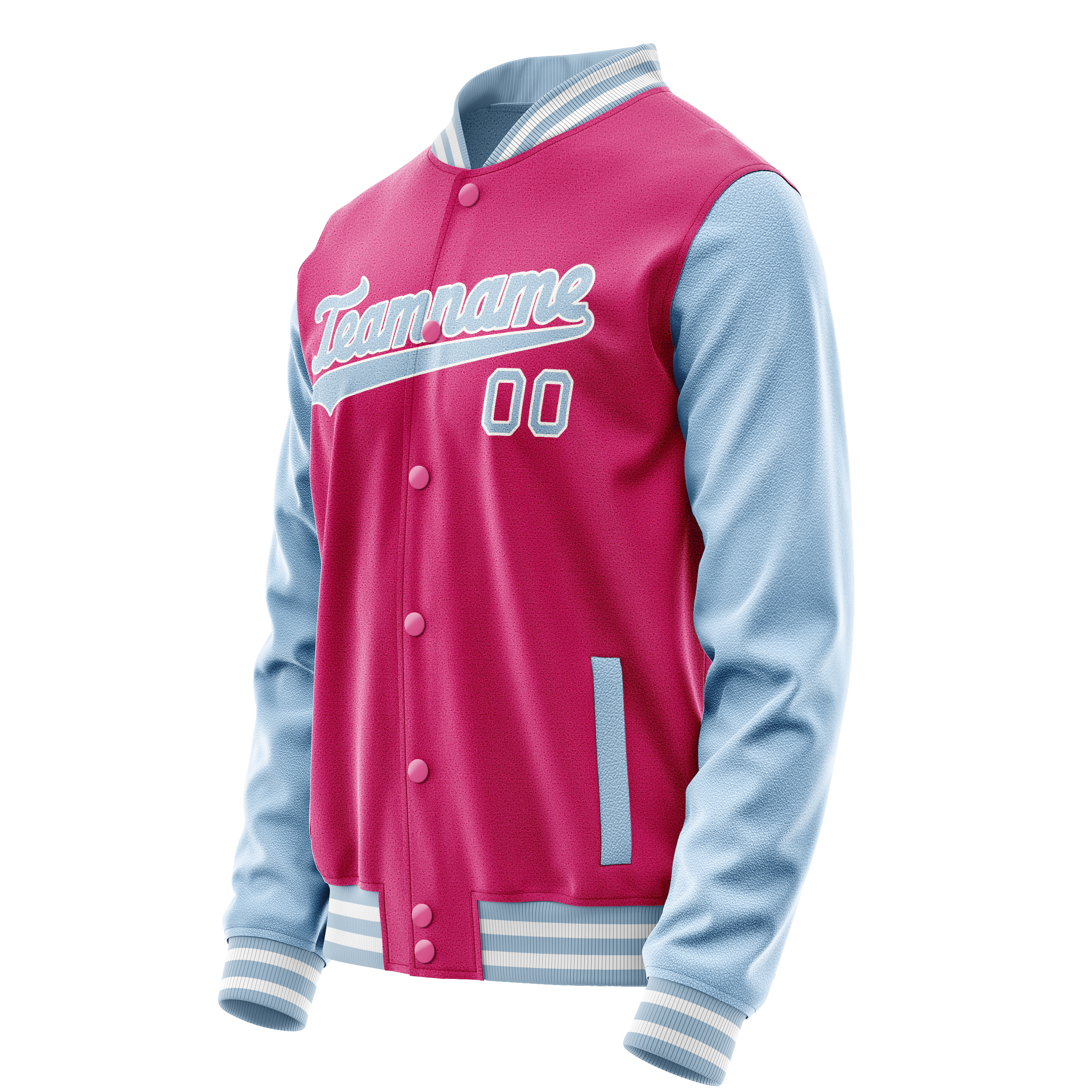 Custom Pink Light-Blue Solid Color Varsity Letterman Jacket JA02240617SH320