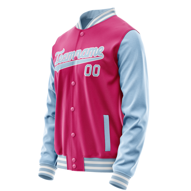 Custom Pink Light-Blue Solid Color Varsity Letterman Jacket JA02240617SH320