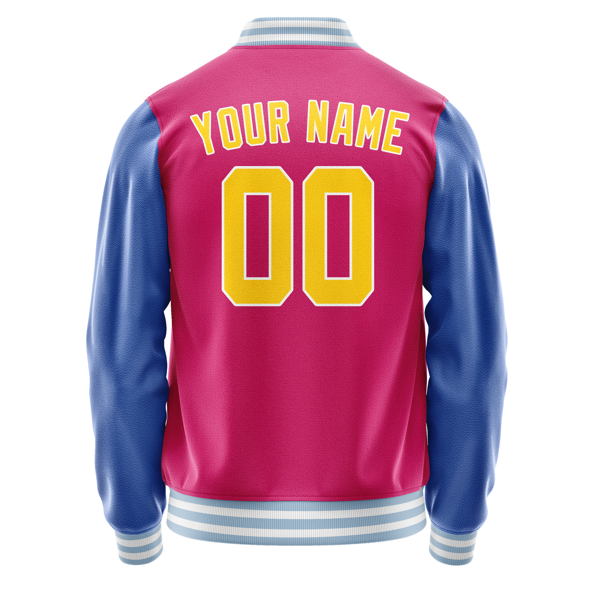 Custom Pink Light-Blue Solid Color Varsity Letterman Jacket JA02240617SH302