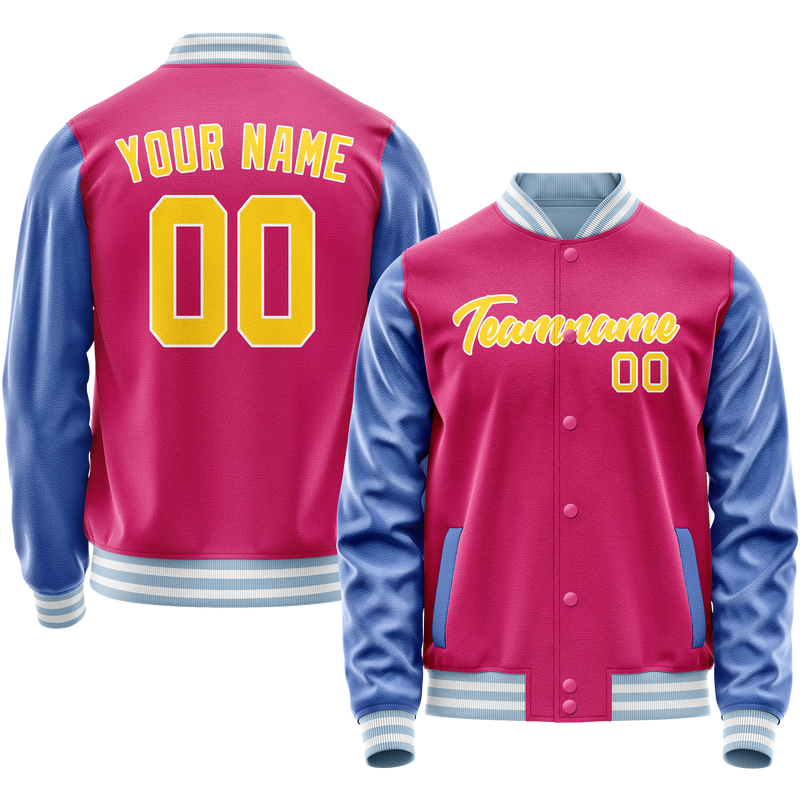 Custom Pink Light-Blue Solid Color Varsity Letterman Jacket JA02240617SH302