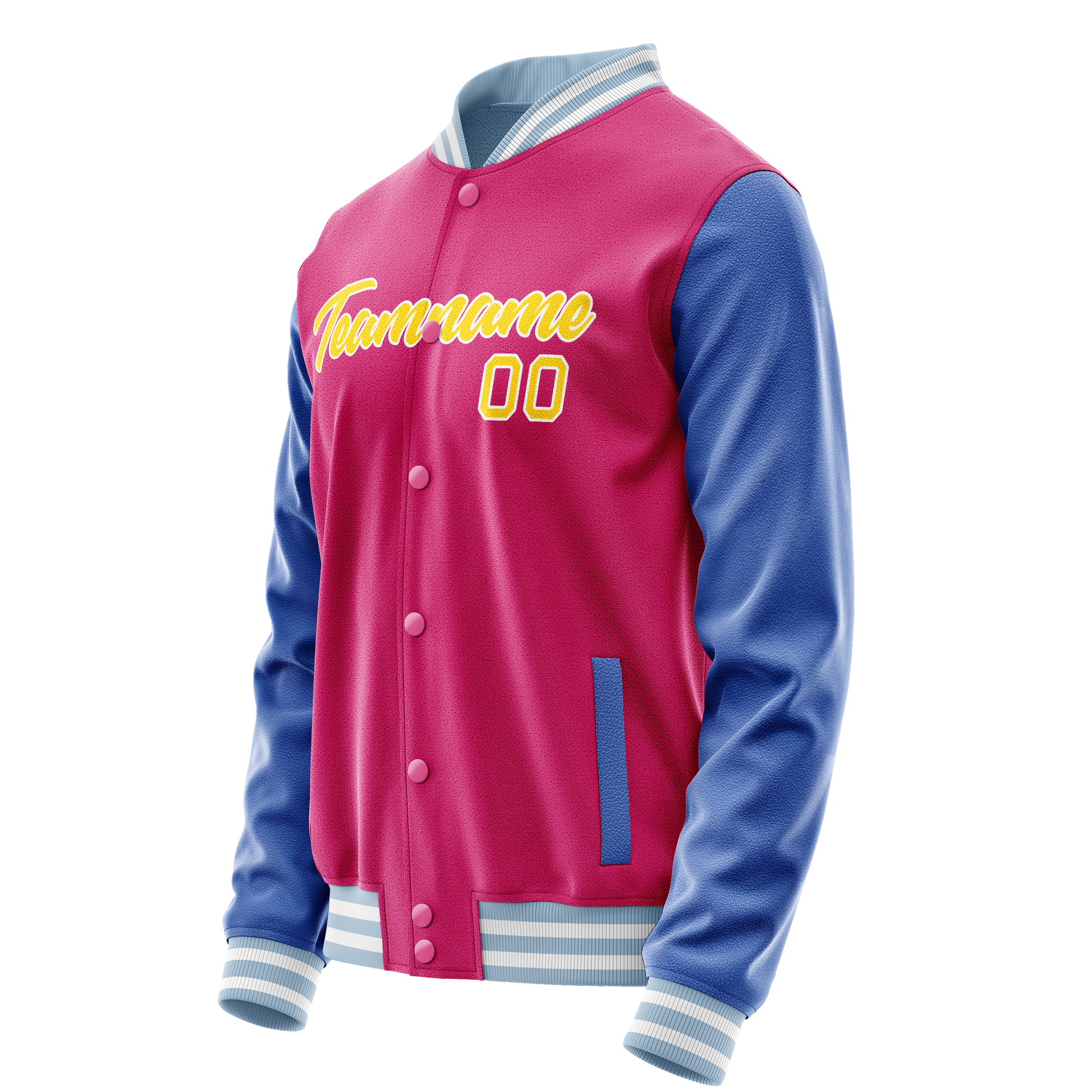 Custom Pink Light-Blue Solid Color Varsity Letterman Jacket JA02240617SH302
