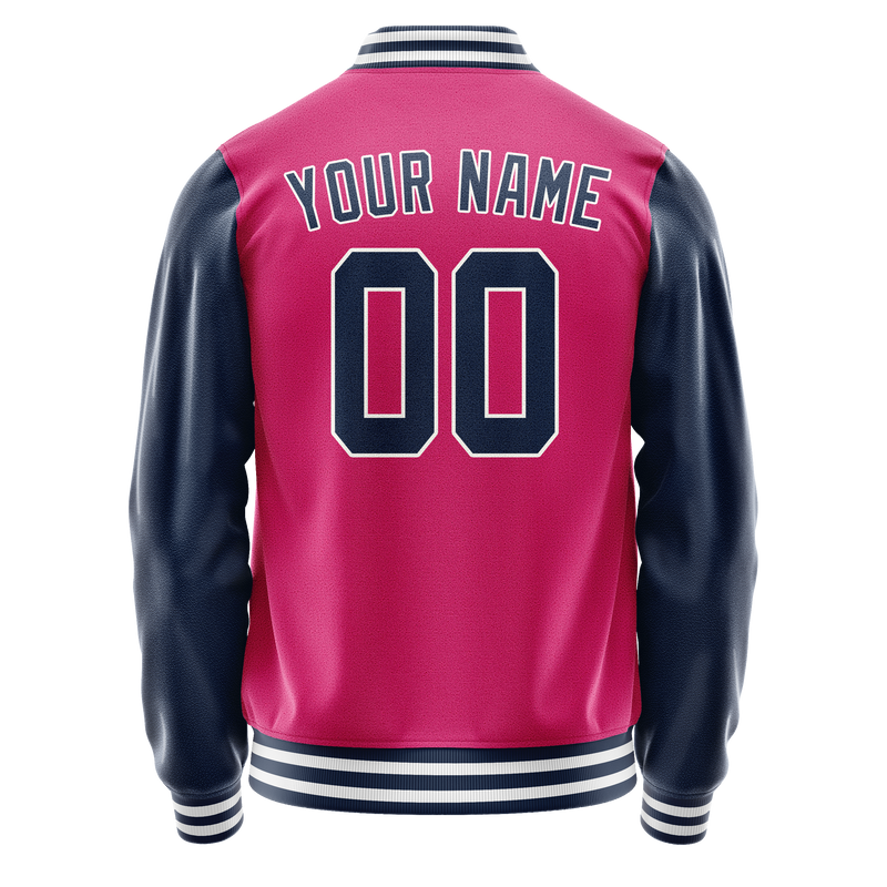 Custom Pink Navy Solid Color Varsity Letterman Jacket JA02240617SH311