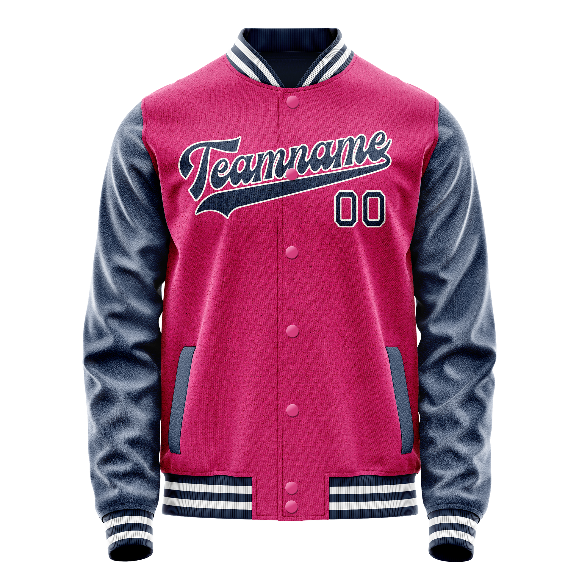 Custom Pink Navy Solid Color Varsity Letterman Jacket JA02240617SH311