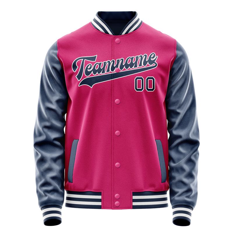 Custom Pink Navy Solid Color Varsity Letterman Jacket JA02240617SH311