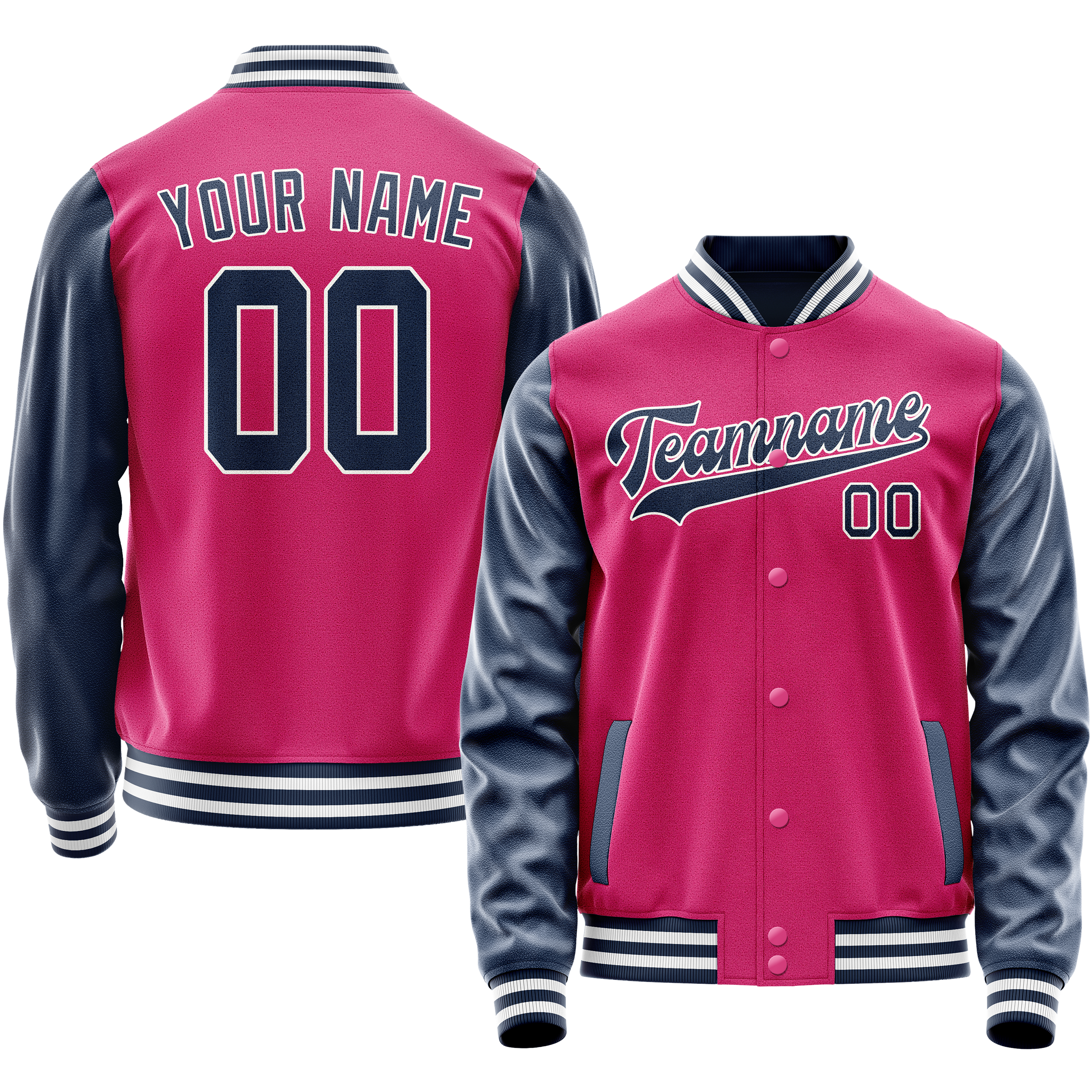 Custom Pink Navy Solid Color Varsity Letterman Jacket JA02240617SH311