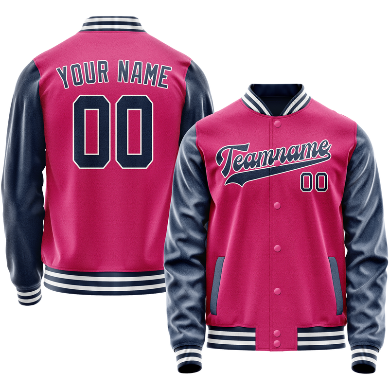 Custom Pink Navy Solid Color Varsity Letterman Jacket JA02240617SH311