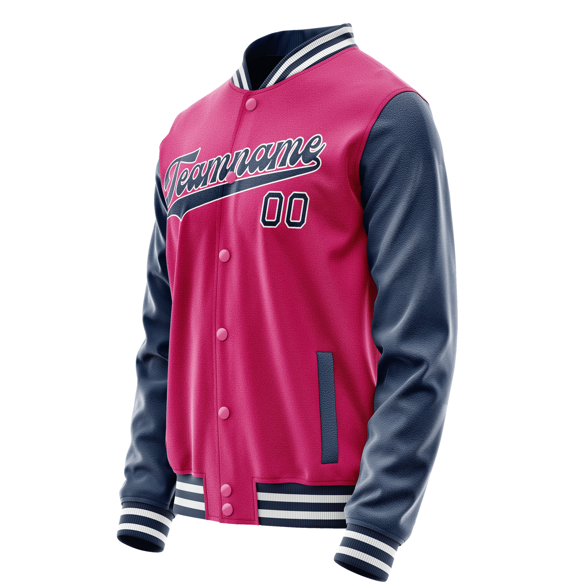 Custom Pink Navy Solid Color Varsity Letterman Jacket JA02240617SH311