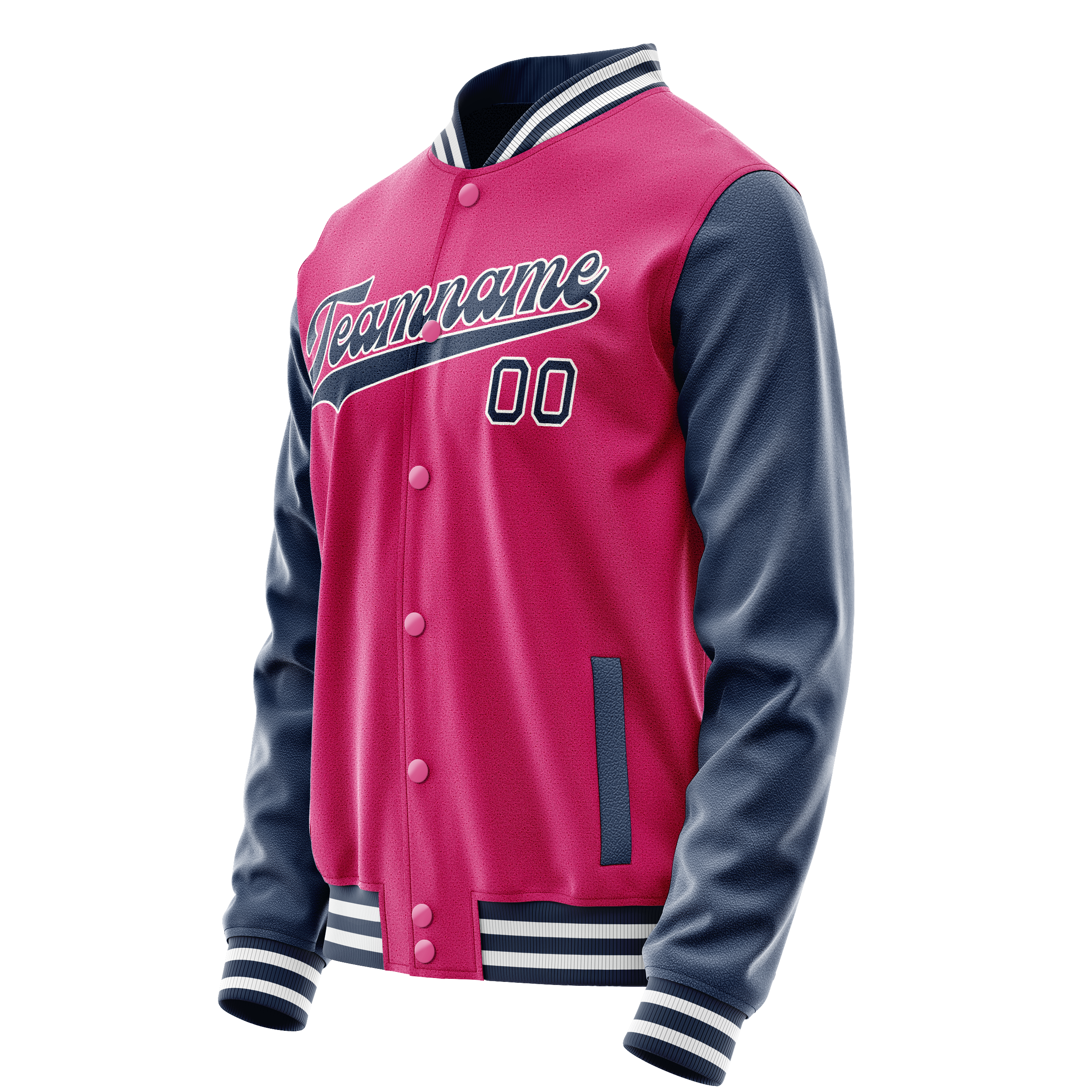 Custom Pink Navy Solid Color Varsity Letterman Jacket JA02240617SH311