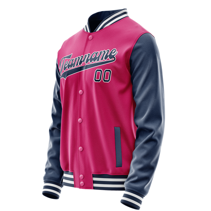 Custom Pink Navy Solid Color Varsity Letterman Jacket JA02240617SH311
