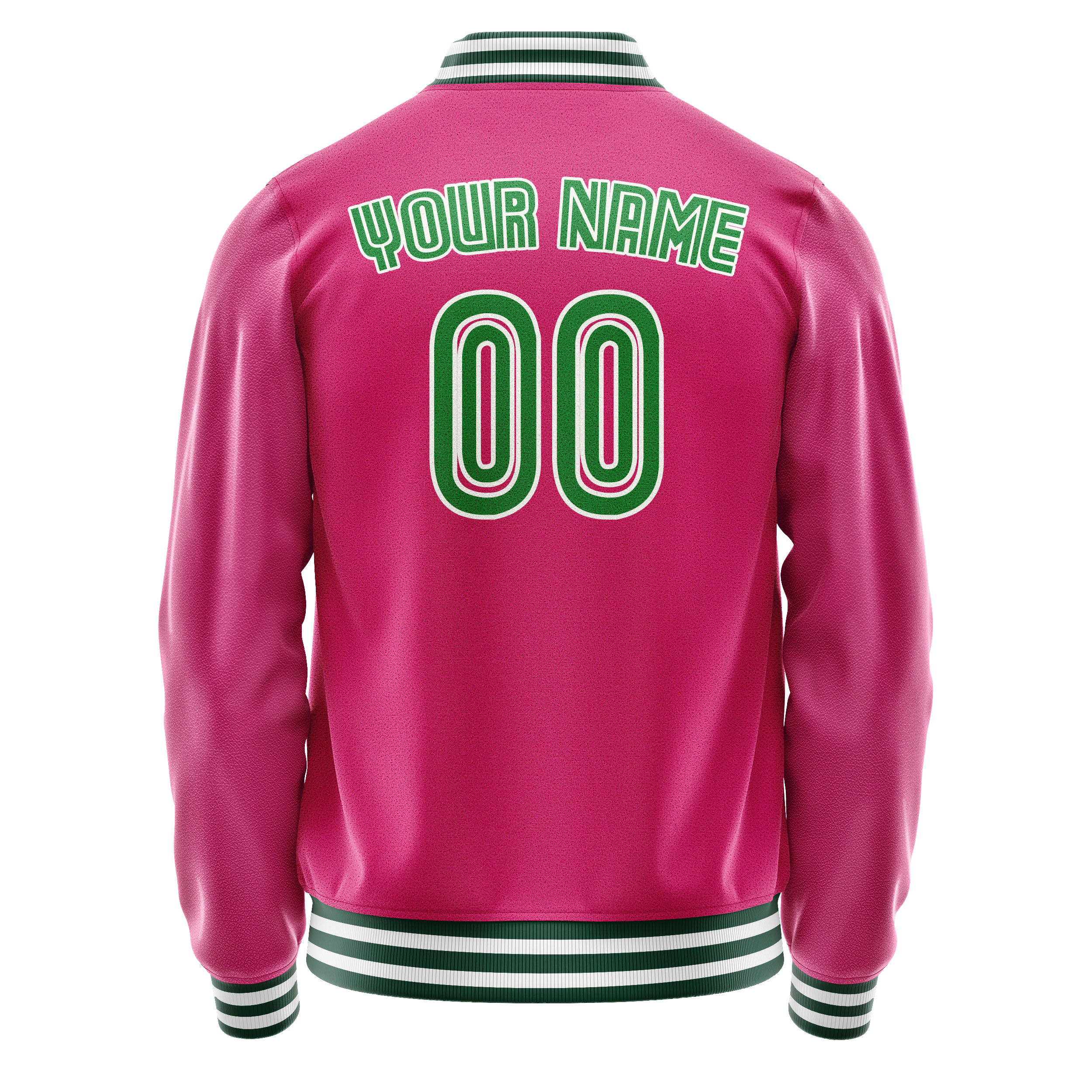 Custom Pink Neon-Green Solid Color Varsity Letterman Jacket JA02240617SH325