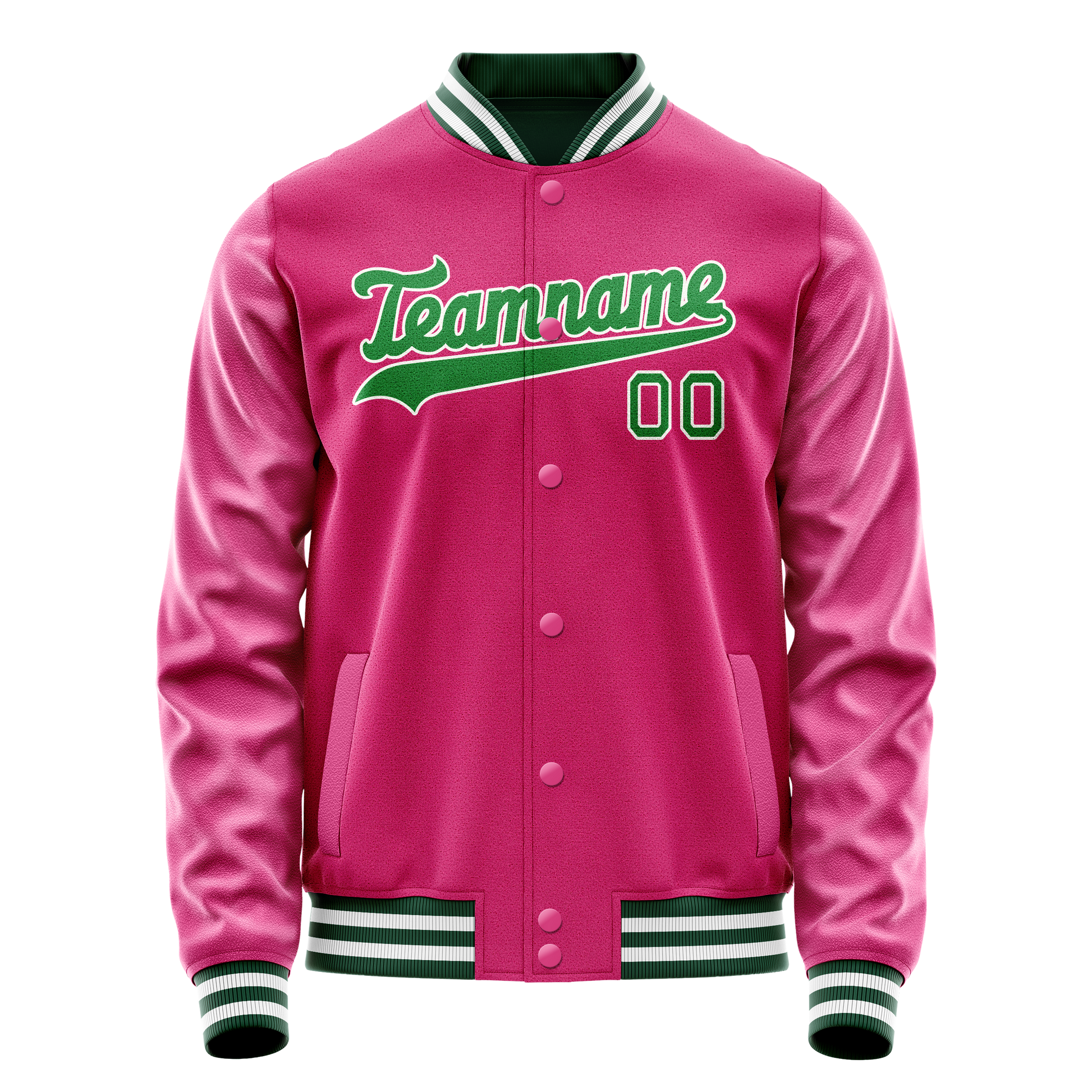 Custom Pink Neon-Green Solid Color Varsity Letterman Jacket JA02240617SH325