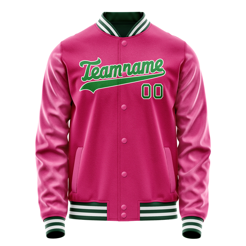 Custom Pink Neon-Green Solid Color Varsity Letterman Jacket JA02240617SH325