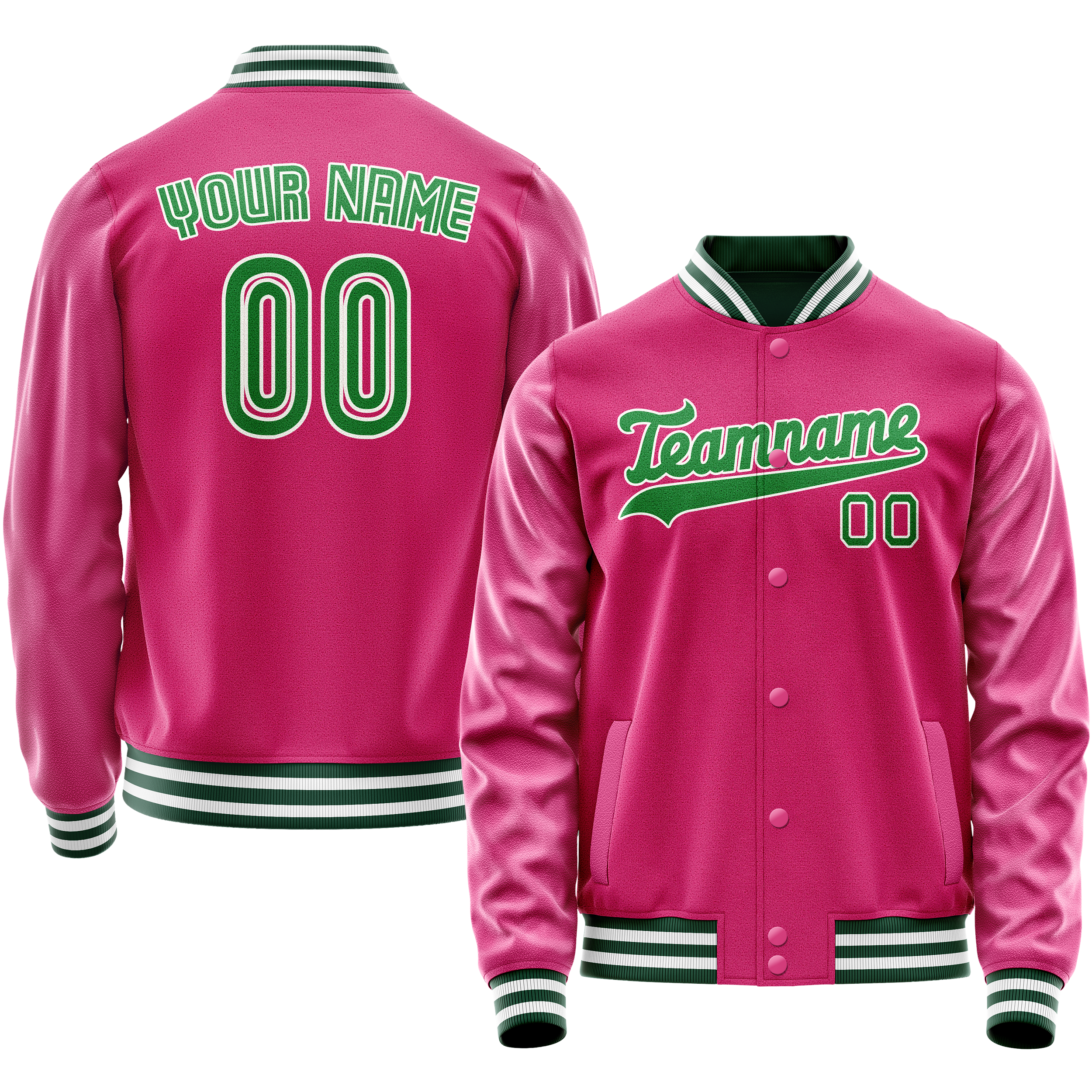 Custom Pink Neon-Green Solid Color Varsity Letterman Jacket JA02240617SH325