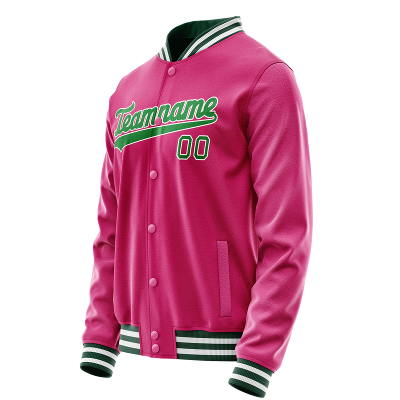 Custom Pink Neon-Green Solid Color Varsity Letterman Jacket JA02240617SH325