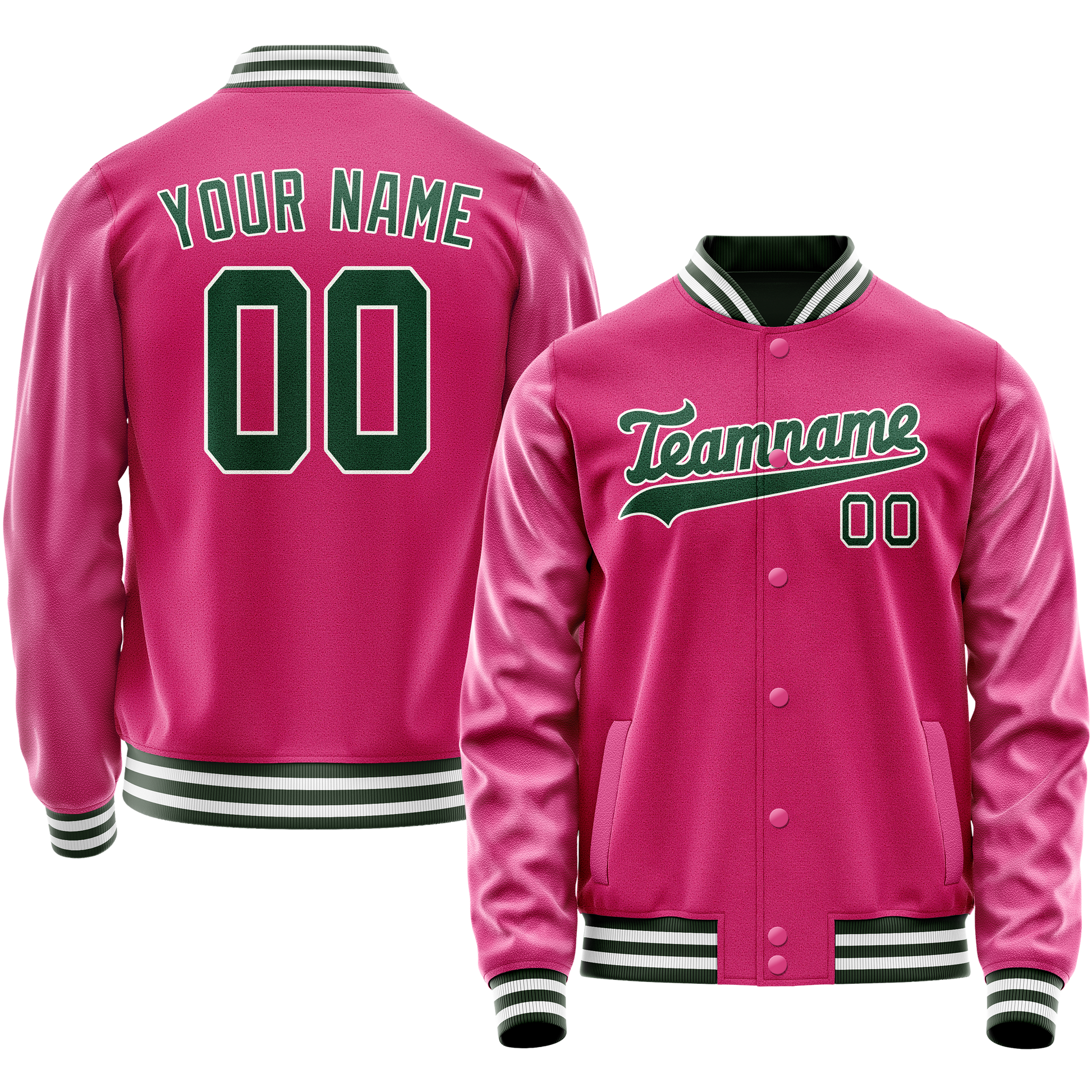 Custom Pink Kelly-Green Solid Color Varsity Letterman Jacket JA02240617SH301