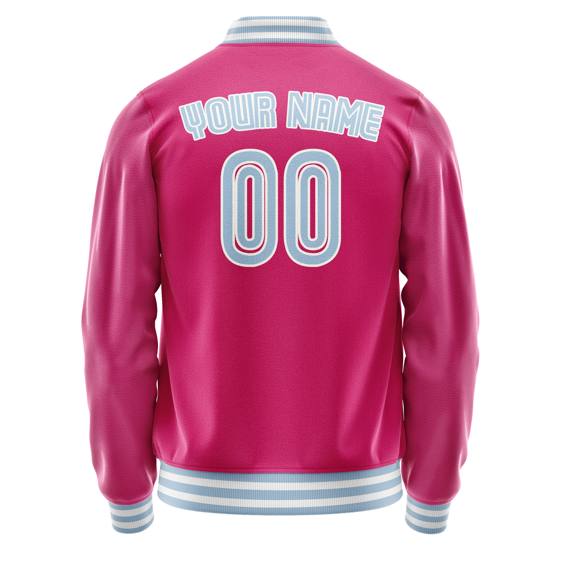 Custom Pink Light-Blue Solid Color Varsity Letterman Jacket JA02240617SH299