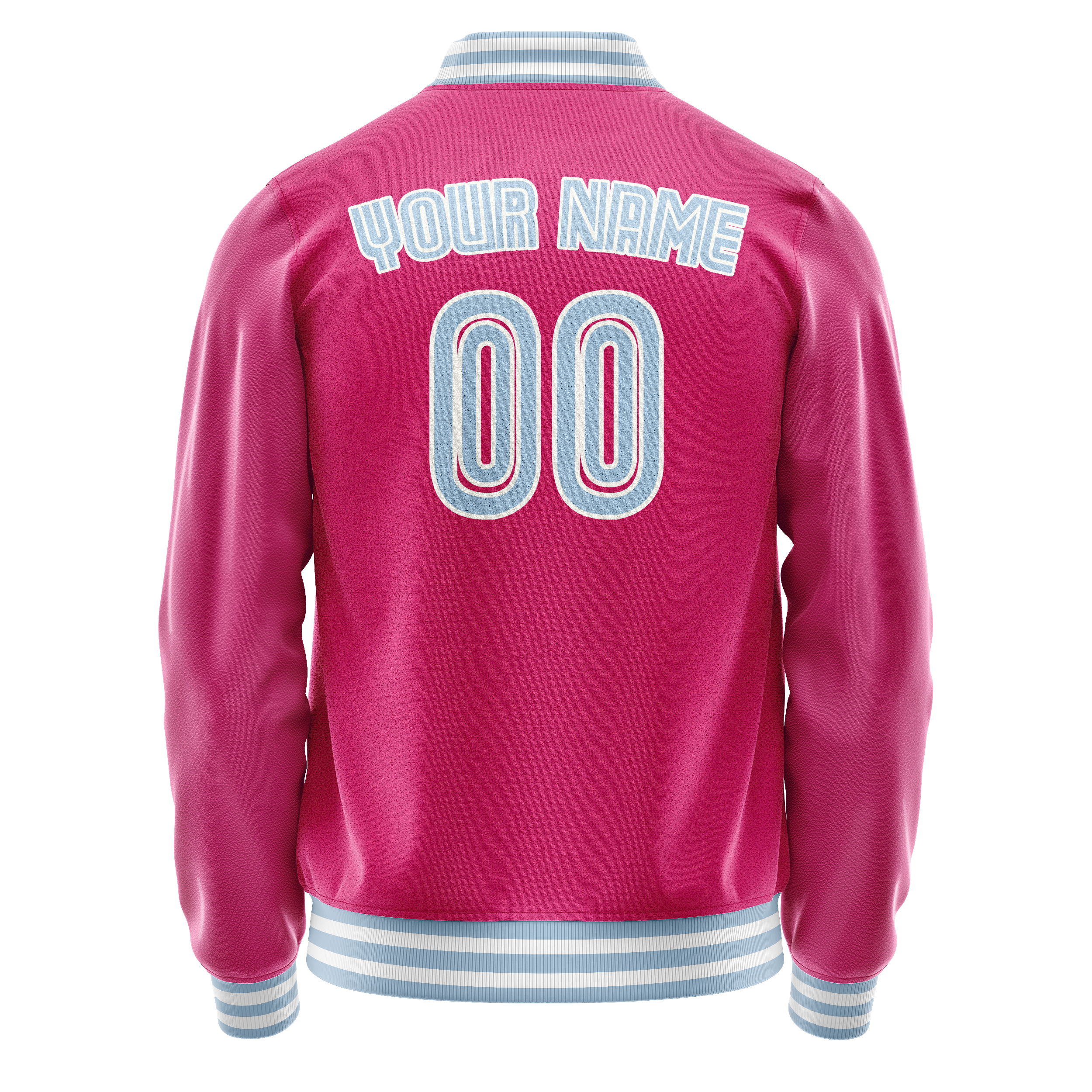 Custom Pink Light-Blue Solid Color Varsity Letterman Jacket JA02240617SH299