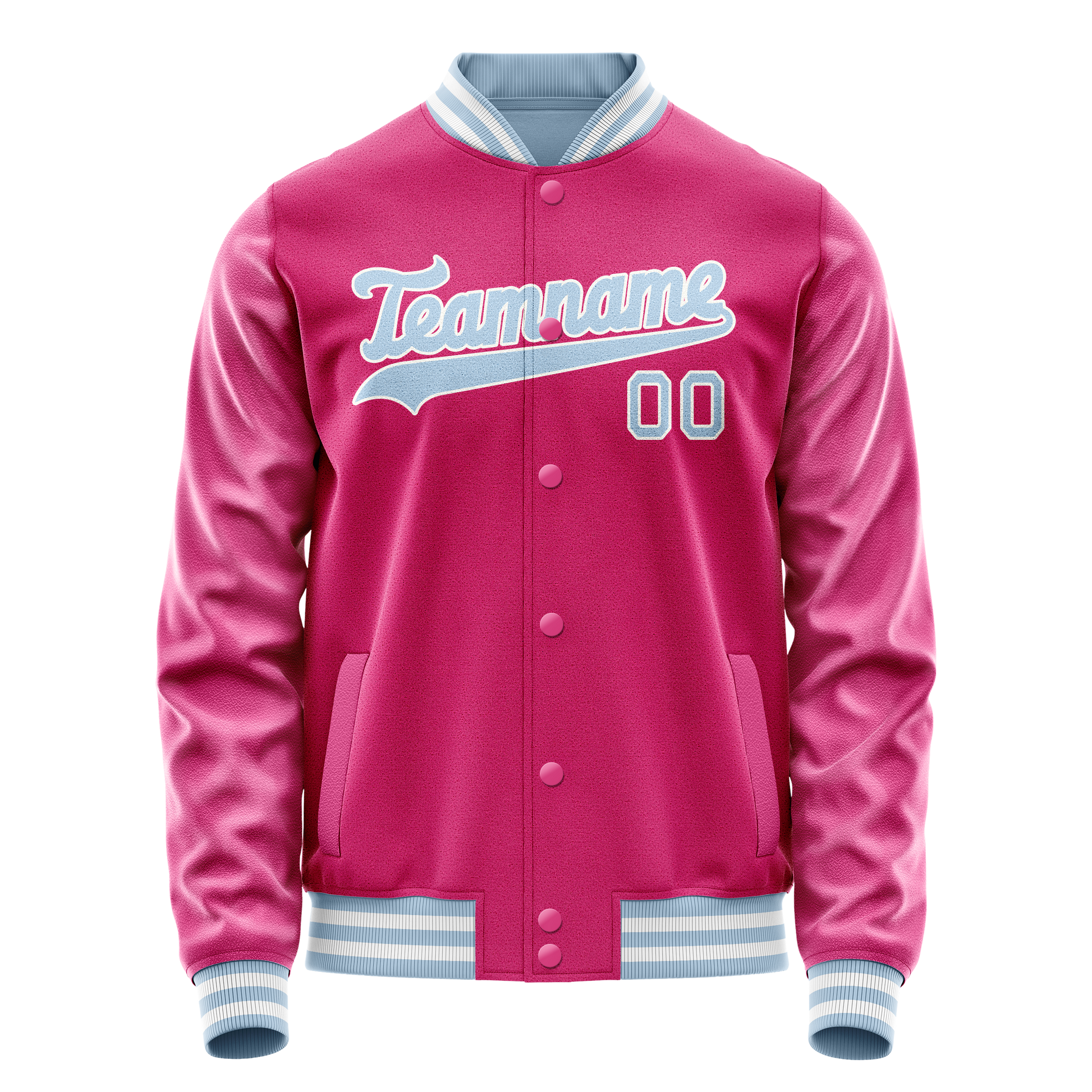 Custom Pink Light-Blue Solid Color Varsity Letterman Jacket JA02240617SH299