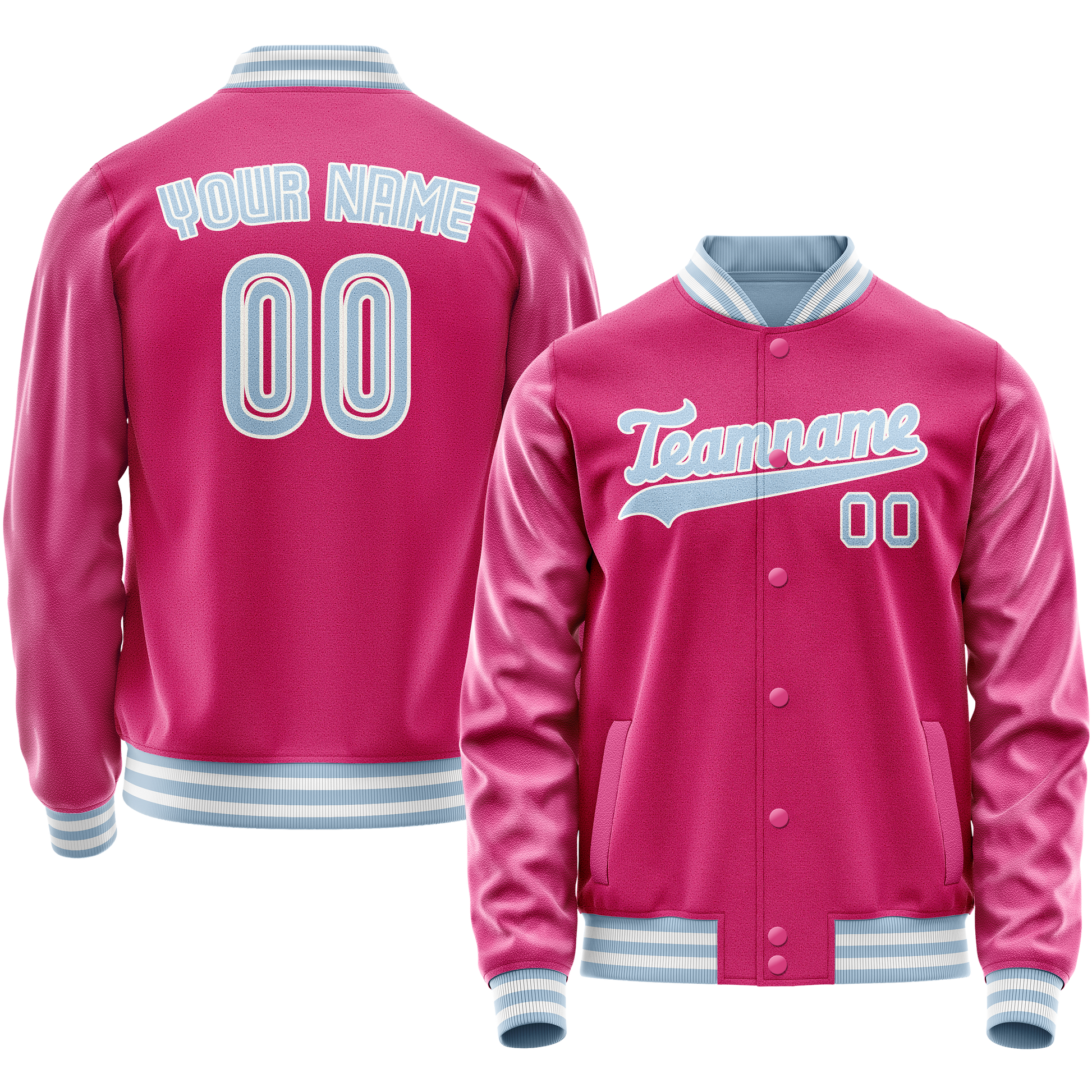 Custom Pink Light-Blue Solid Color Varsity Letterman Jacket JA02240617SH299