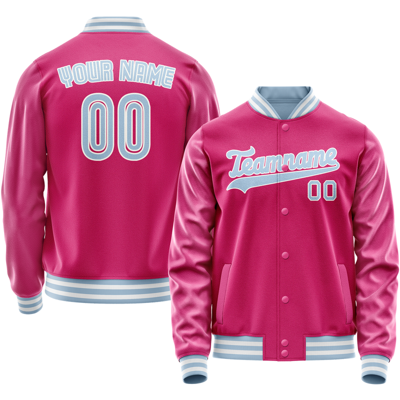 Custom Pink Light-Blue Solid Color Varsity Letterman Jacket JA02240617SH299