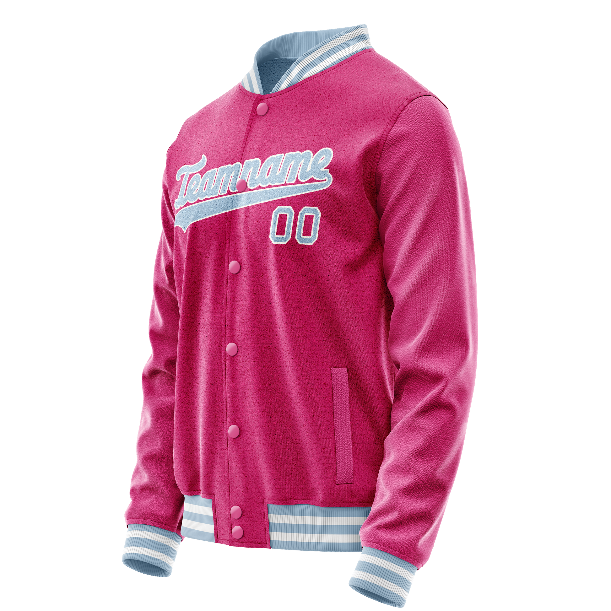 Custom Pink Light-Blue Solid Color Varsity Letterman Jacket JA02240617SH299