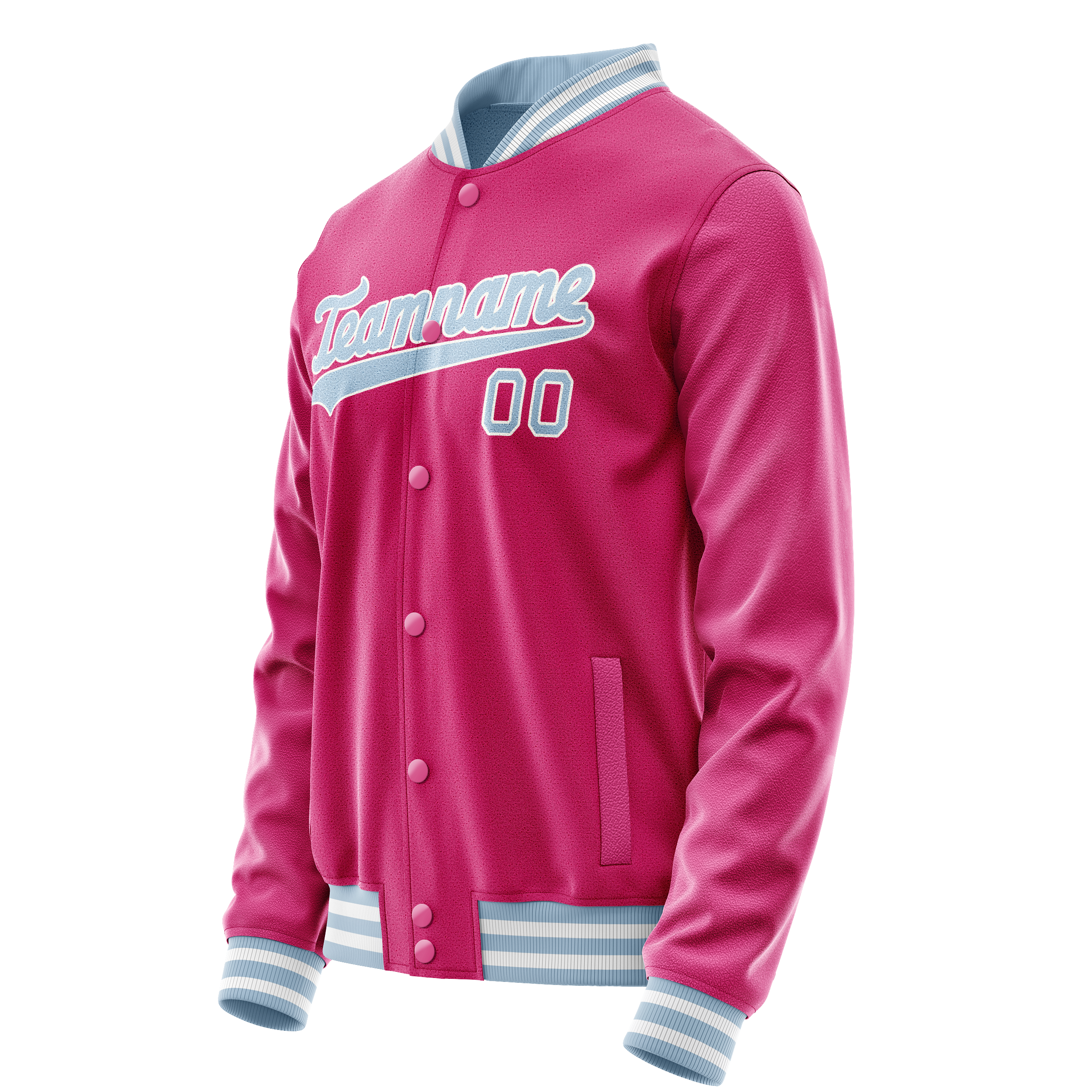 Custom Pink Light-Blue Solid Color Varsity Letterman Jacket JA02240617SH299